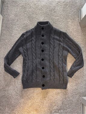SizeXL-Men's Paul Jones Cable Knit Button-Up Sweater Cardigan - Gray